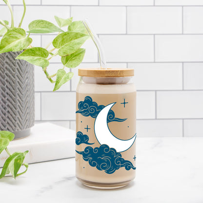 Celestial Moon and Clouds Glass Can 16oz