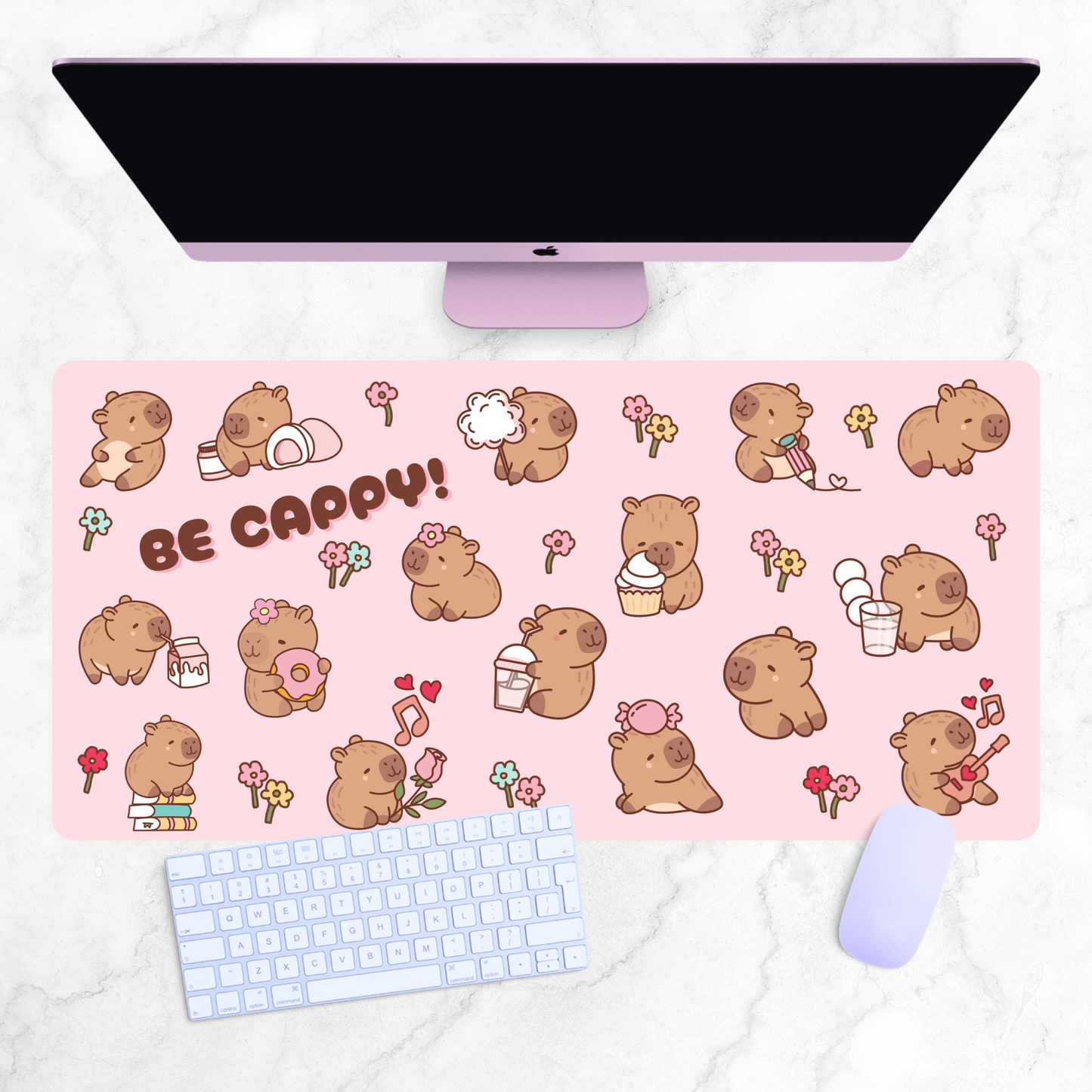 Be Cappy Capybara X-Large Desk Mat Gaming Mousepad 18x36"