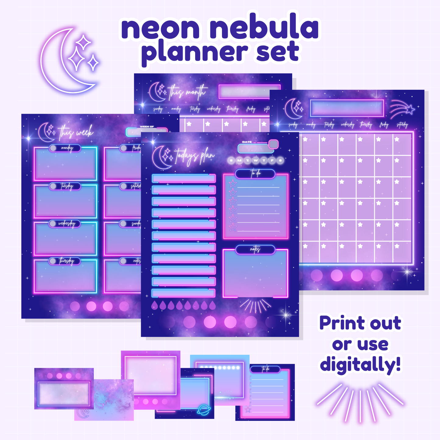 Neon Nebula Printable Planner Set