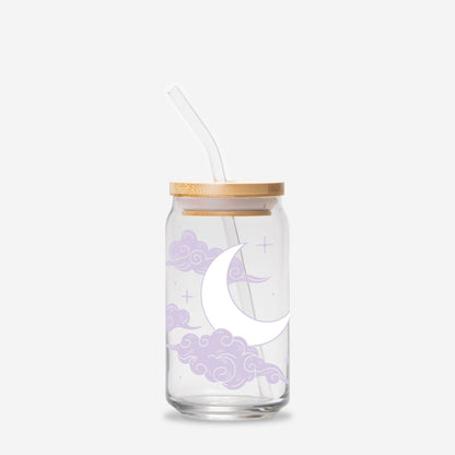 Lavender Moon and Clouds Glass Can 16oz