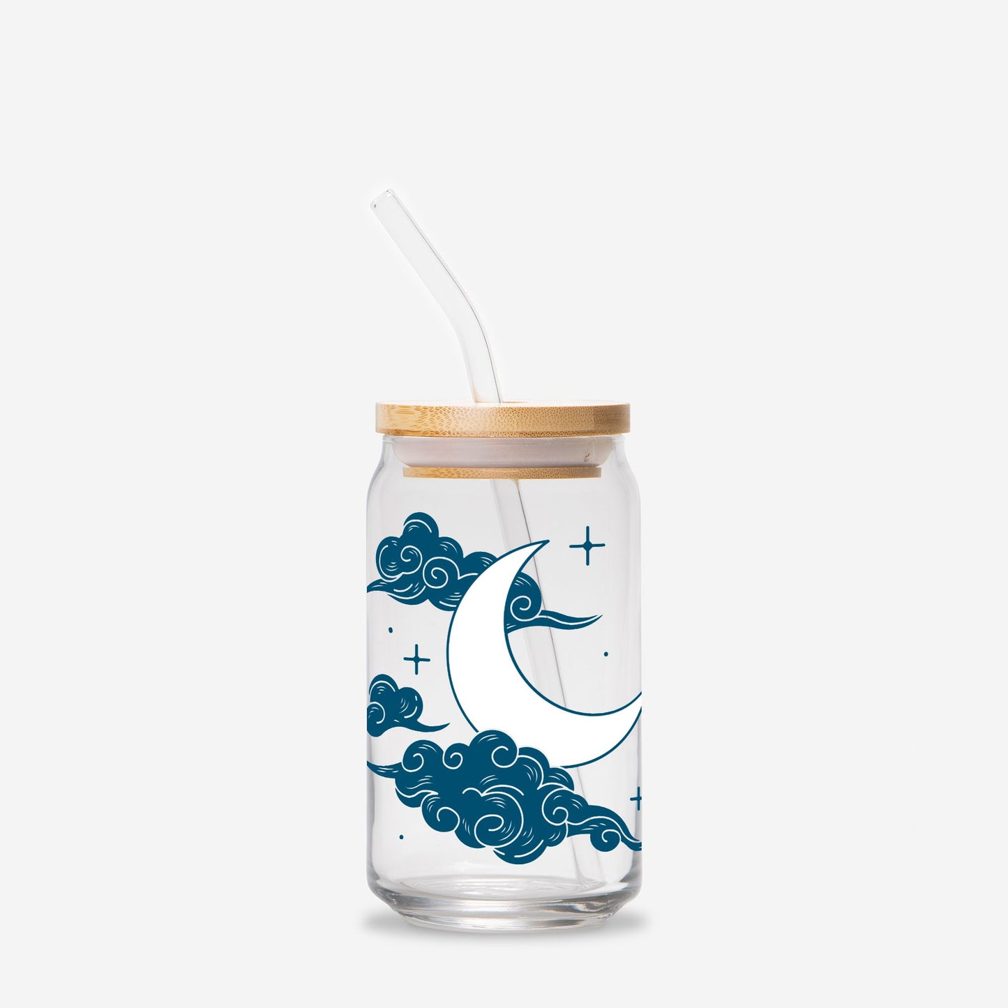 Celestial Moon and Clouds Glass Can 16oz