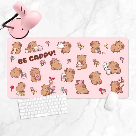 Be Cappy Capybara X-Large Desk Mat Gaming Mousepad 18x36"