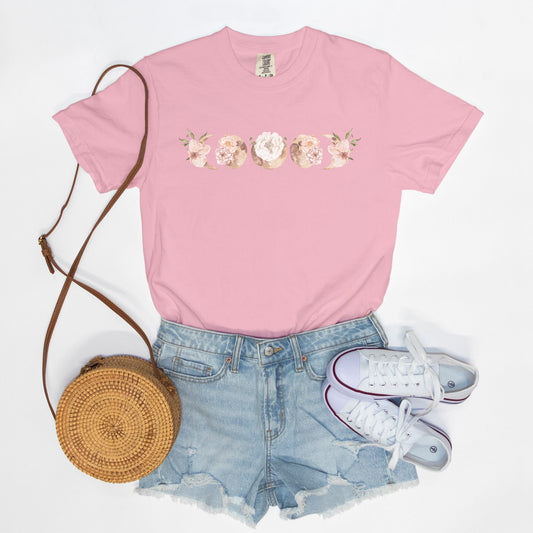 Romantic Floral Moon Phases Comfort Colors Tee