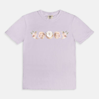 Romantic Floral Moon Phases Comfort Colors Tee