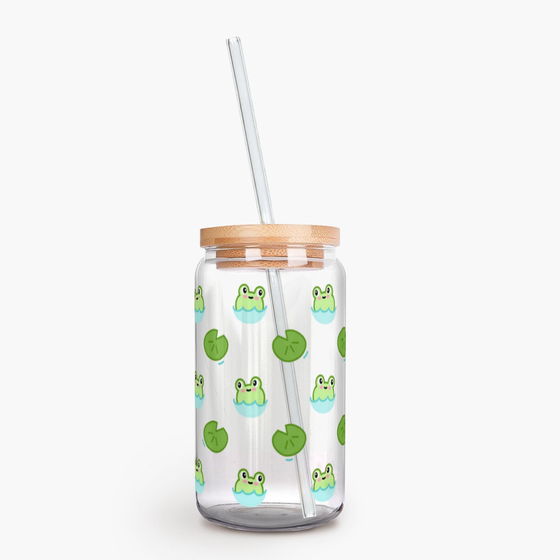 Frog Friends Soda Can Glass with Reusable Straw and Lid