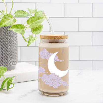 Lavender Moon and Clouds Glass Can 16oz