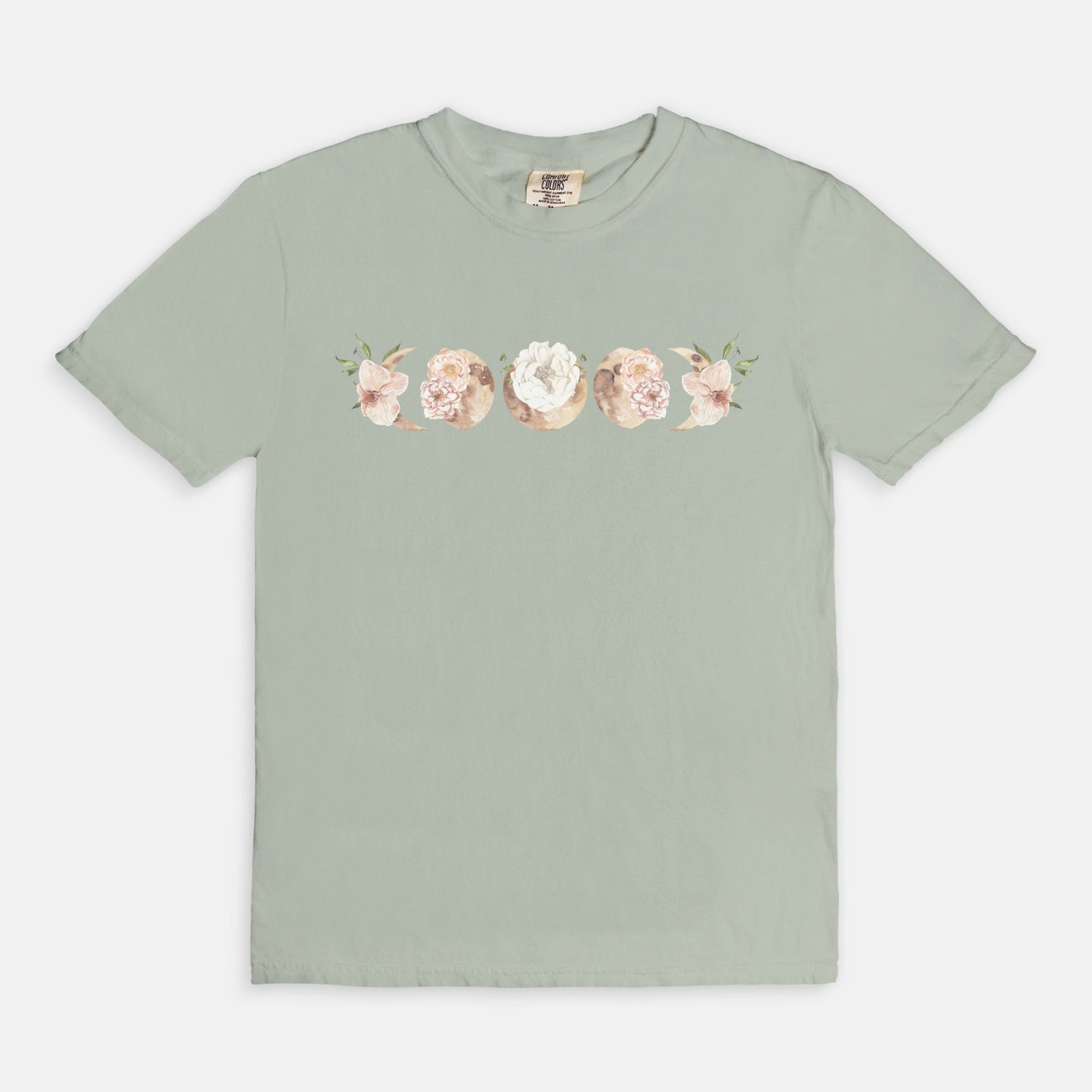 Romantic Floral Moon Phases Comfort Colors Tee