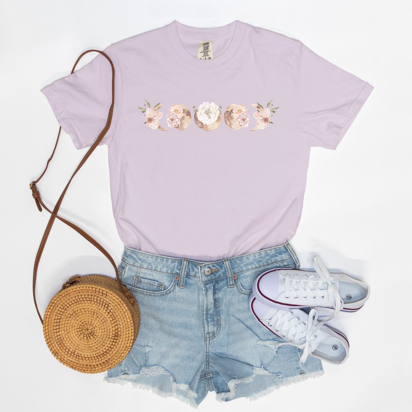 Romantic Floral Moon Phases Comfort Colors Tee