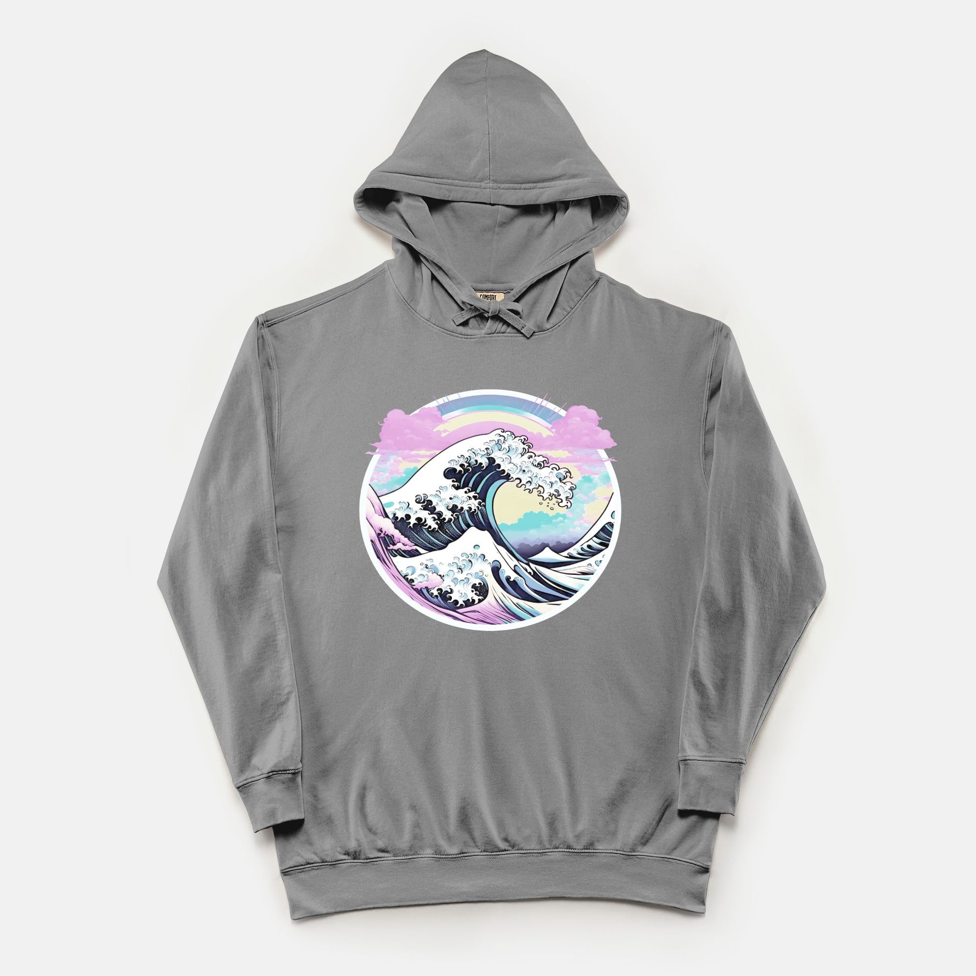 Pastel Great Wave Comfort Colors Lightweight Hooded Sweatshirt Gray