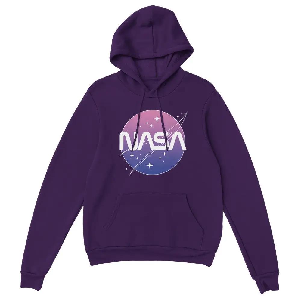a purple nasa sweatshirt with the nasa logo on it
