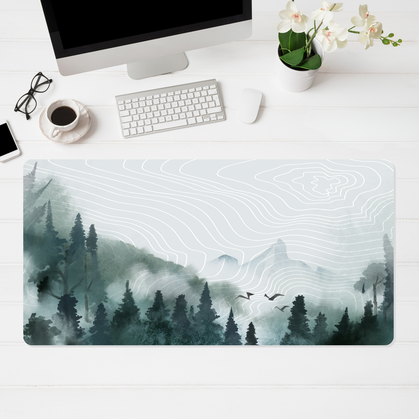 Misty Forest X-Large Desk Mat Gaming Mousepad 18x36"