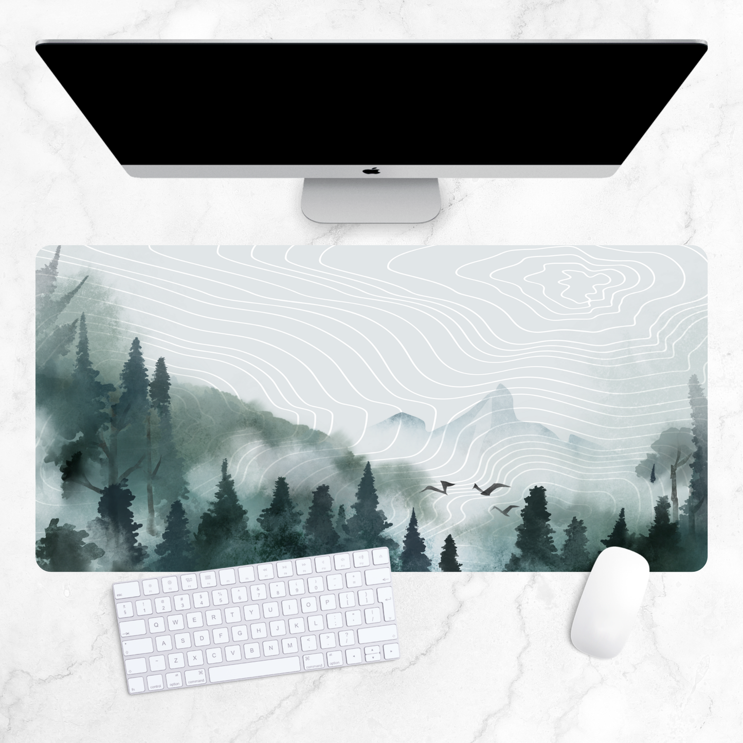 Misty Forest X-Large Desk Mat Gaming Mousepad 18x36"