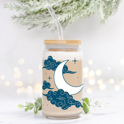 Celestial Moon and Clouds Glass Can 16oz