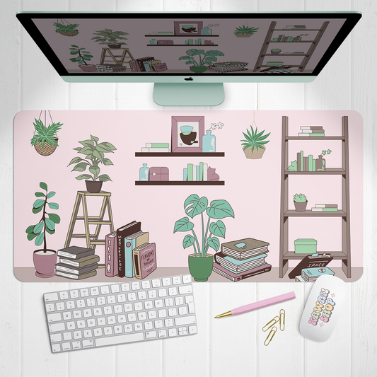 Books and Plants X-Large Desk Mat Gaming Mousepad 18x36"