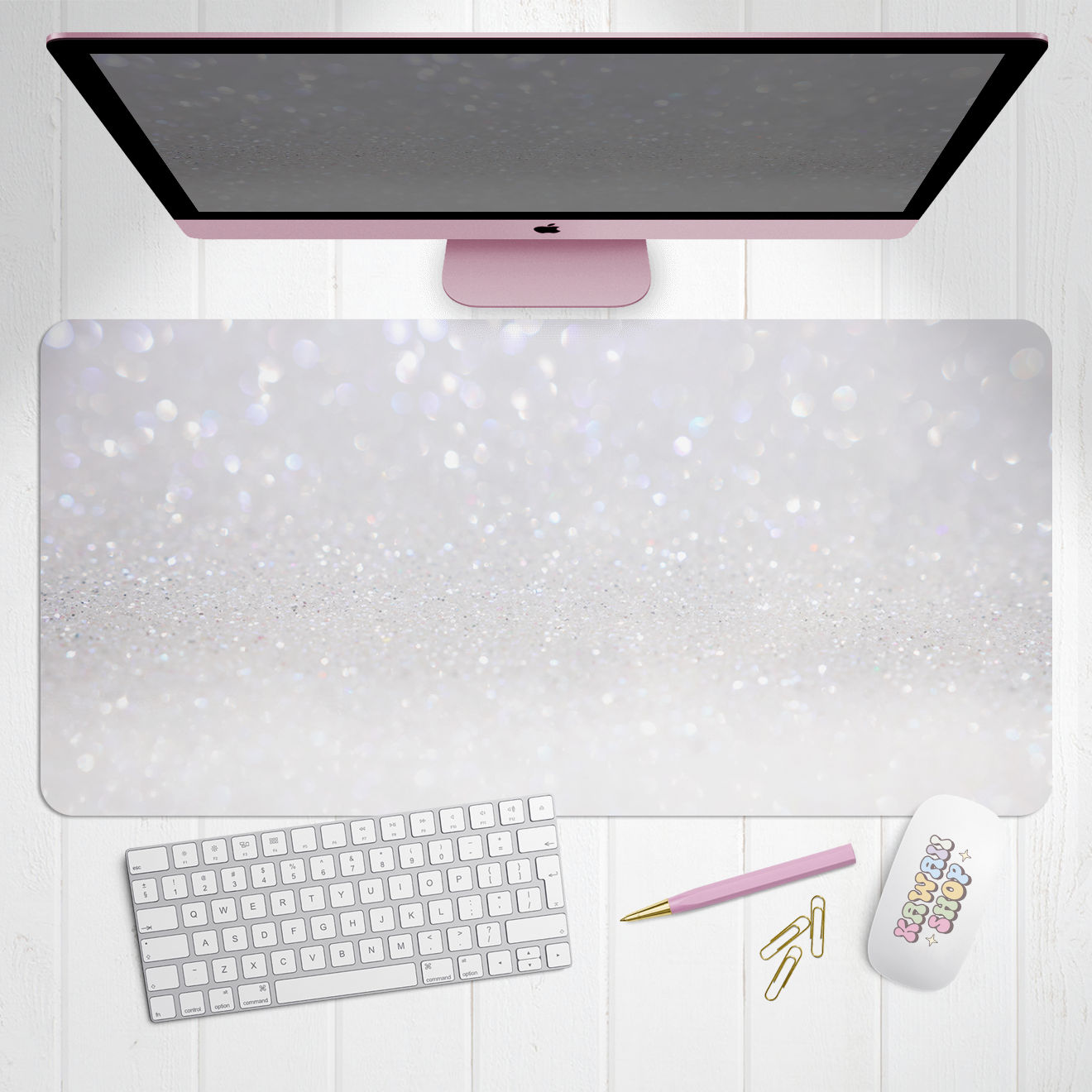 Glitter Snow X-Large Desk Mat Gaming Mousepad 18x36"