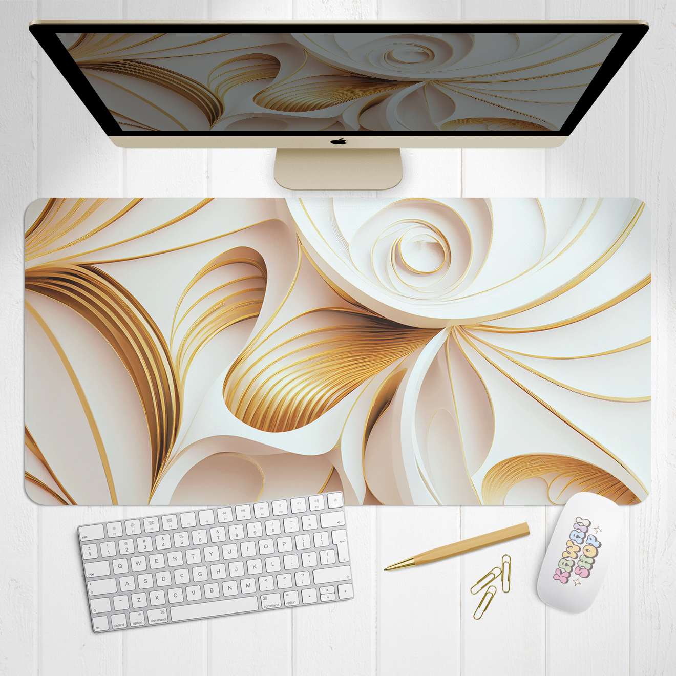 Golden Filigree X-Large Desk Mat Gaming Mousepad 18x36"