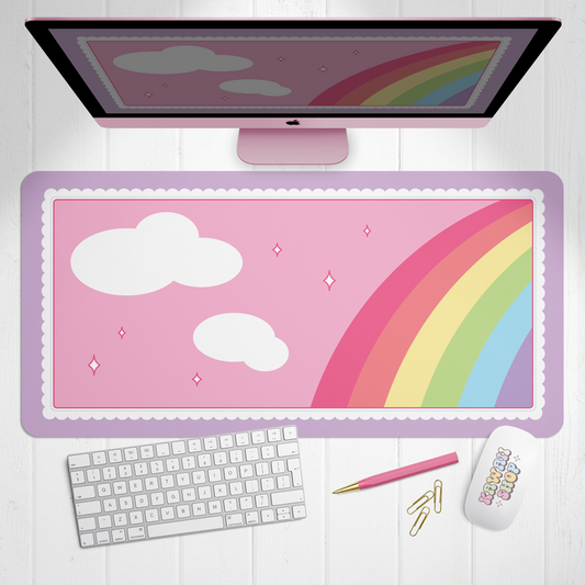 Kawaii Rainbow X-Large Desk Mat Gaming Mousepad 18x36"