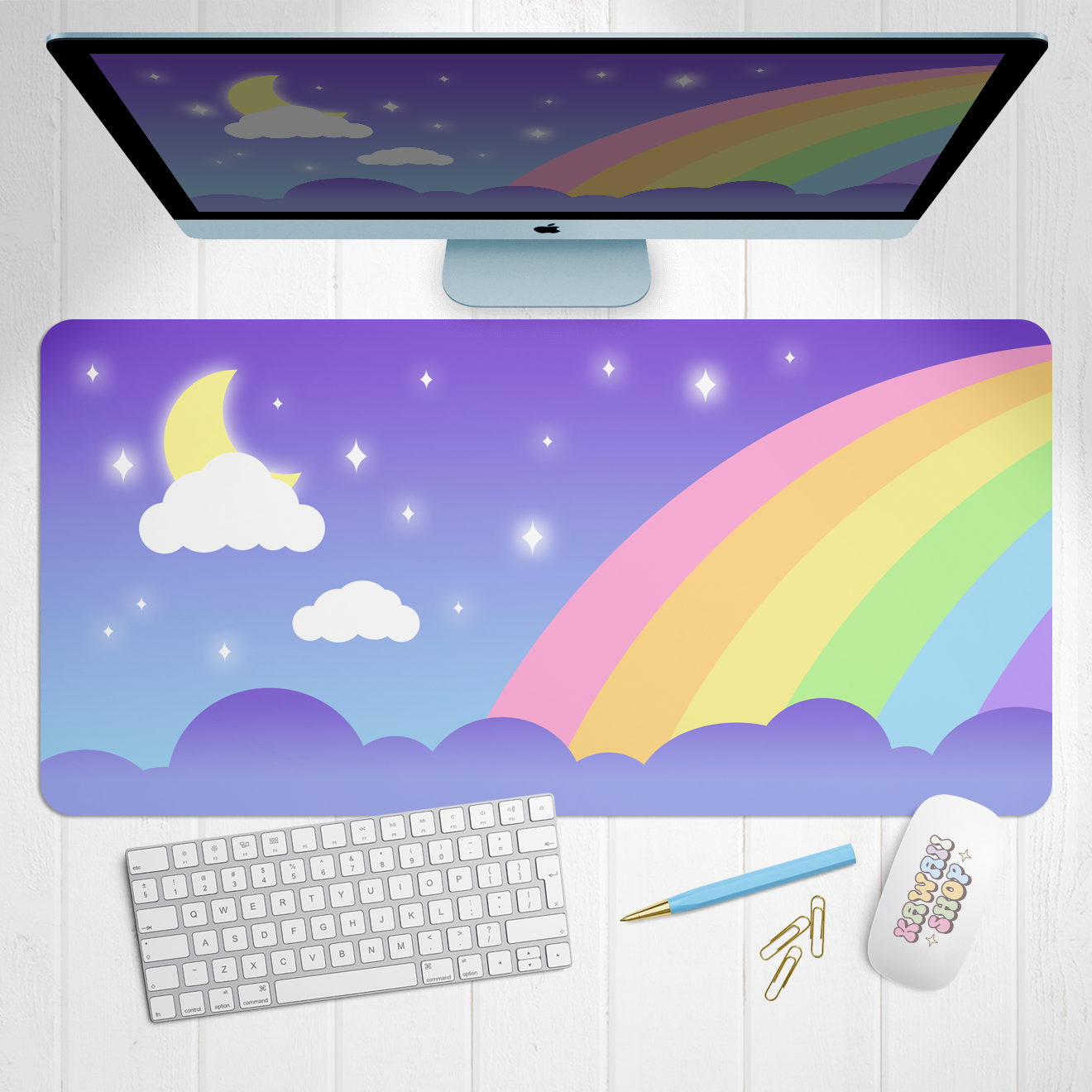 Nighttime Rainbow X-Large Desk Mat Gaming Mousepad 18x36"