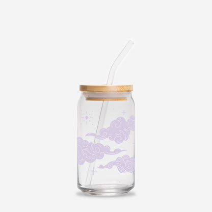 Lavender Moon and Clouds Glass Can 16oz