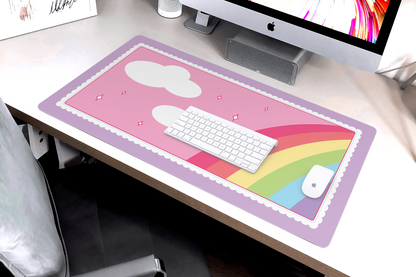 Kawaii Rainbow X-Large Desk Mat Gaming Mousepad 18x36"