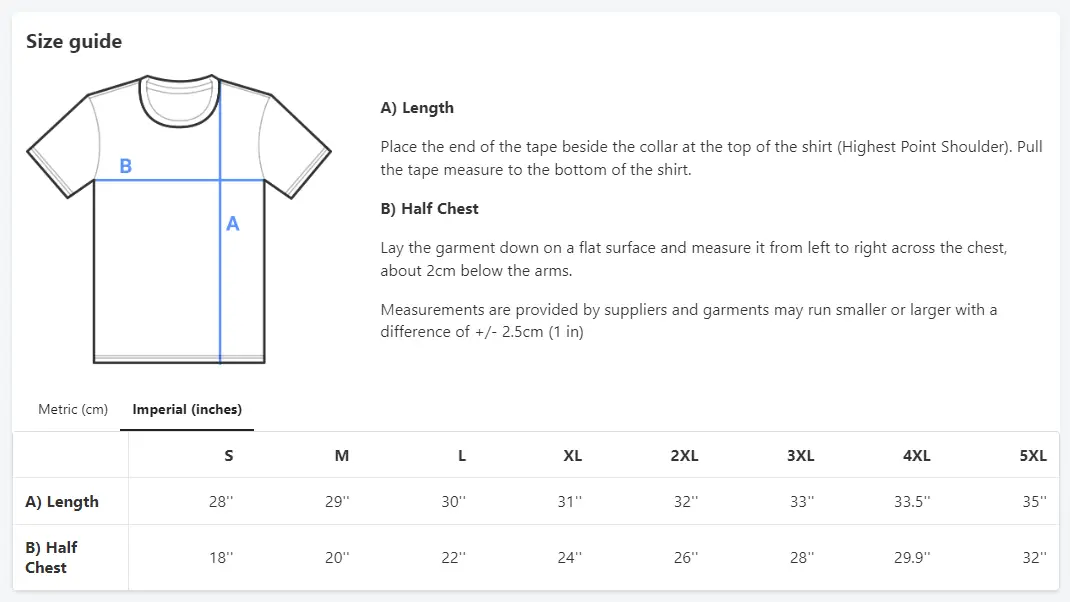 a t - shirt size guide for men and women