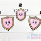 three pink stickers with angel wings on them