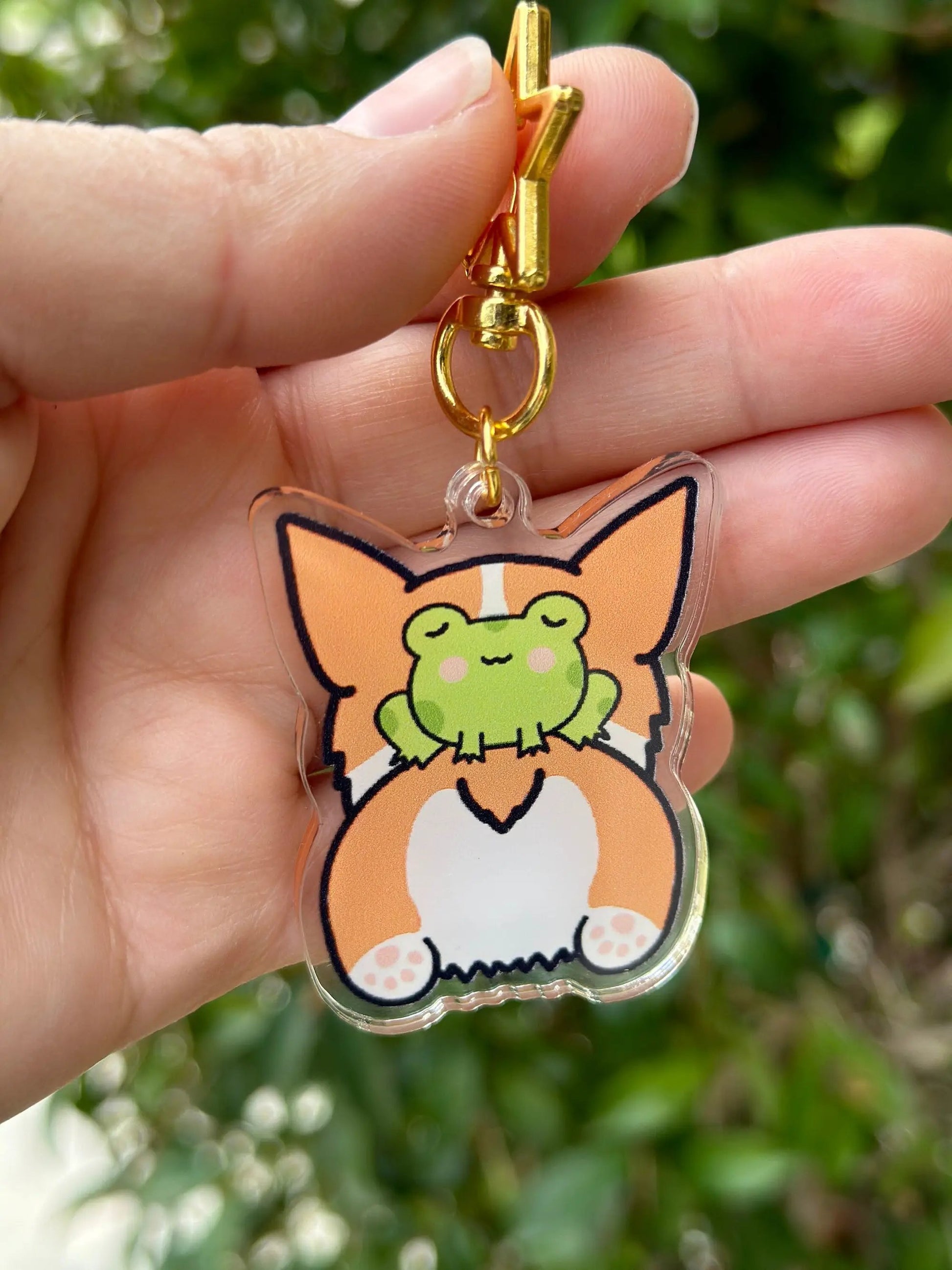 Frog and Corgi Acrylic Keychain